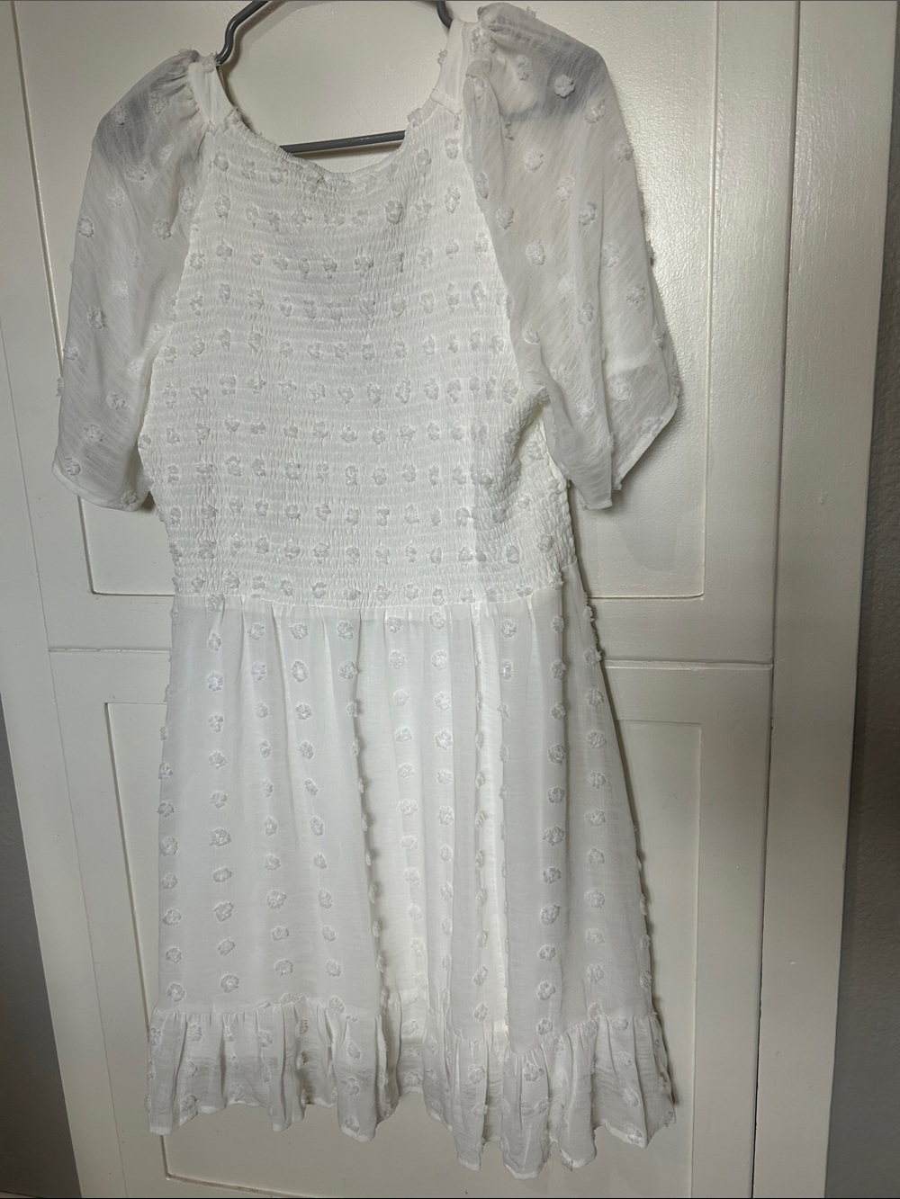 Zattcas White Swiss Dot Smocked Babydoll Dress - Picture 3 of 3
